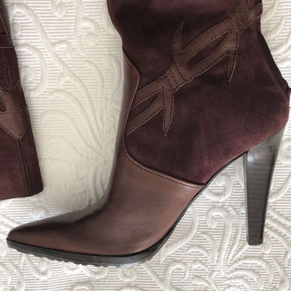 Nine West WILLETTA Suede Leather Boot Applique Pointy Toe Med Brown Zip 8.5 NEW - Picture 10 of 15